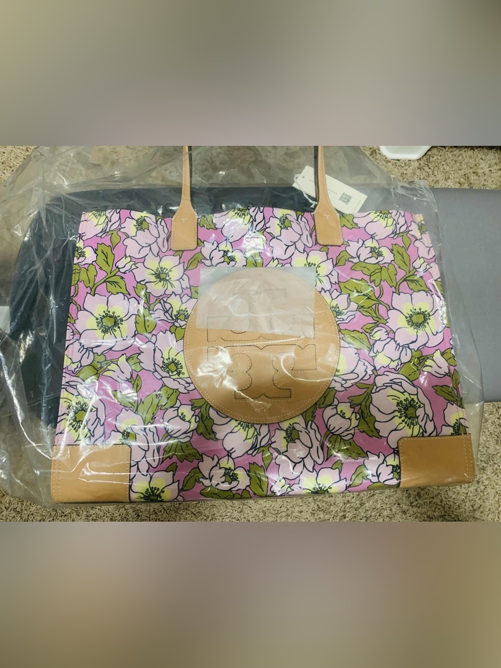 Tory Burch Ella Printed Tote Floral Recycled Polyester Aster Pink Flower NWT - Picture 4 of 5